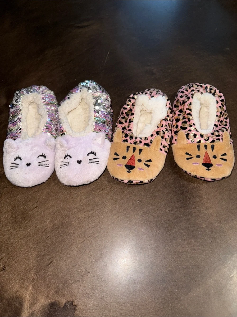 Plush Kids Footie Slippers - Pink & Light Purple Cozy Animal Pair
